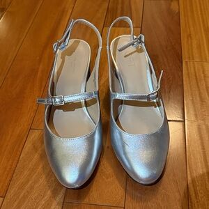 LOFT Silver Slingback Heel Size 7
